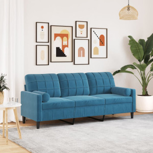 Sofá de 3 plazas con cojines terciopelo azul 180 cm D