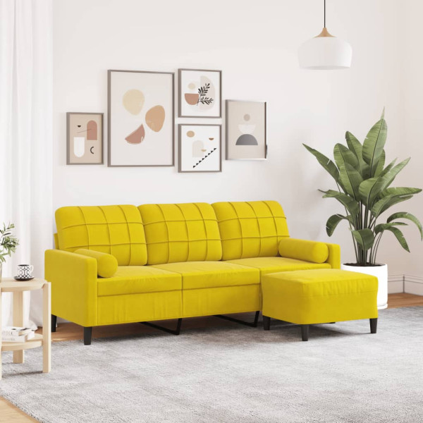 Sofá de 3 plazas con taburete terciopelo amarillo 180 cm D