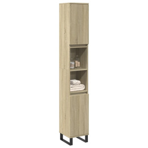 Armario de baño madera contrachapada roble Sonoma 30x30x190 cm D