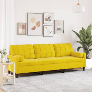 Sofá de 3 plazas con cojines terciopelo amarillo 210 cm D