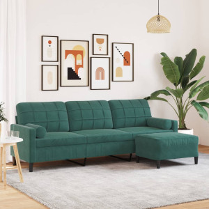 Sofá de 3 plazas con taburete de terciopelo verde oscuro 210 cm D