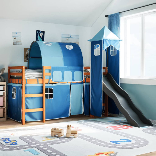 Cama alta para niños con torre madera pino azul 90x190 cm D