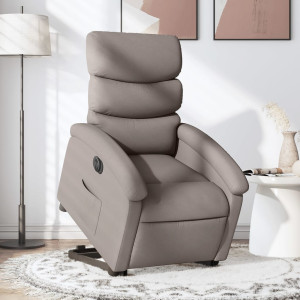 Sillón eléctrico reclinable elevable de tela gris taupe D