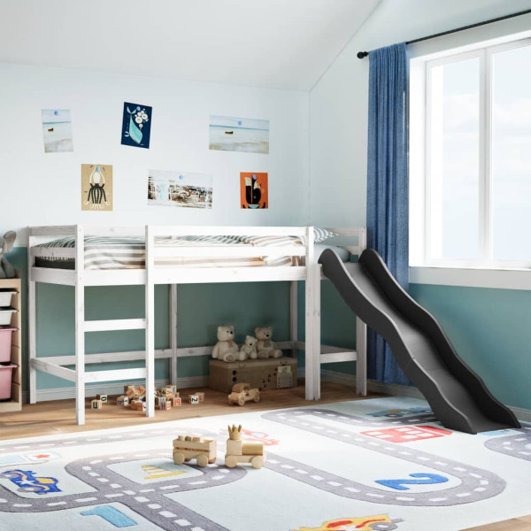 Cama alta para niños sin colchón madera pino blanco 90x190 cm D