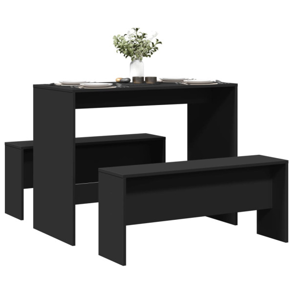 Conjunto de mesa e bancada de jantar 3 pcs de madeira de engenharia preta D