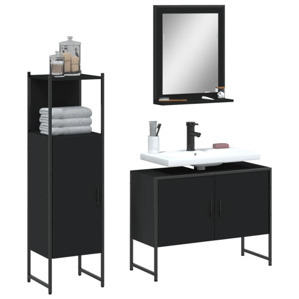 Set de muebles de baño 3 piezas madera contrachapada negro D