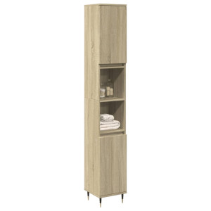 Armario de baño madera contrachapada roble Sonoma 30x30x190 cm D