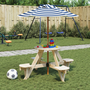 Mesa de picnic para 4 niños agujero para sombrilla madera abeto D