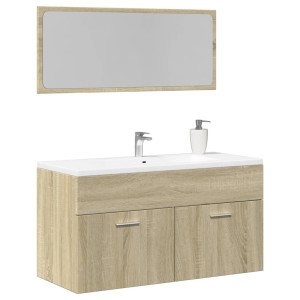 Set de muebles de baño 2 pzas madera contrachapada roble Sonoma D