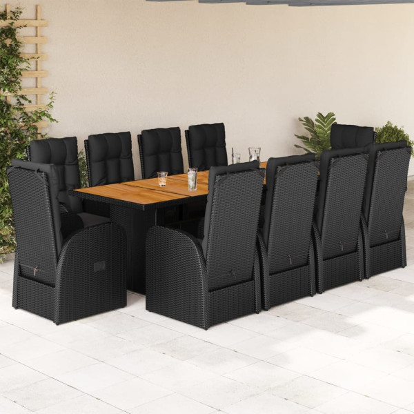 Set de sala de jantar jardim 11 pcs com almofadas preto ratão sintético D