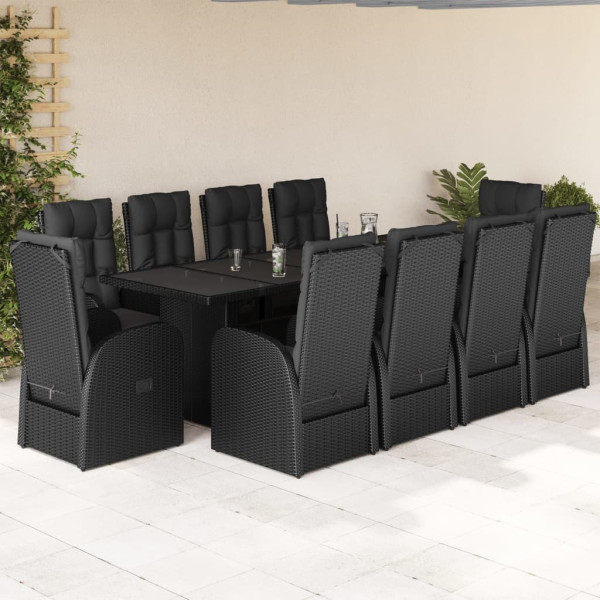 Set de sala de jantar jardim 11 pcs com almofadas preto ratão sintético D