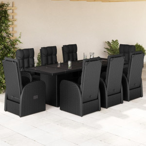 Set de comedor de jardín 9 pzas y cojines ratán sintético negro D