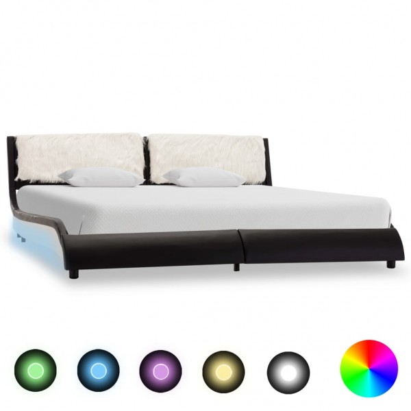 Estrutura de cama com LED de couro sintético preto branco 180x200 cm D