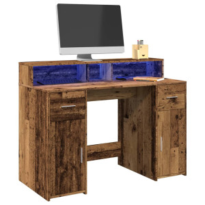 Escritorio con LED madera ingeniería envejecida 120x55x91 cm D