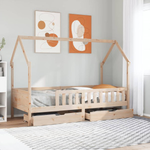 Estrutura de cama infantil com gavetas de madeira 90x190 cm D