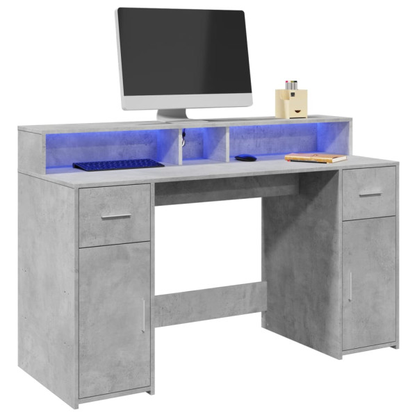 Mesa com LED madeira engenharia de concreto cinza 140x55x91 cm D