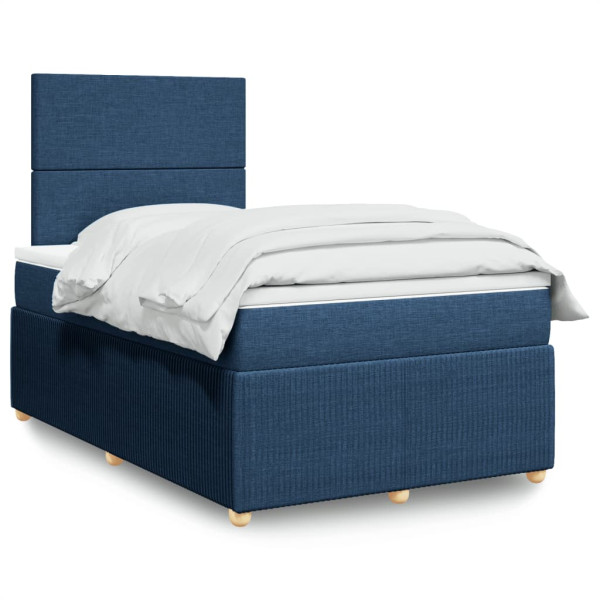 Cama box spring con colchón tela azul 120x190 cm D