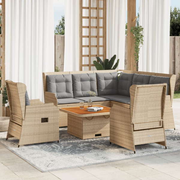 Conjunto de móveis de jardim 5 pcs com almofadas de rattan sintético bege D