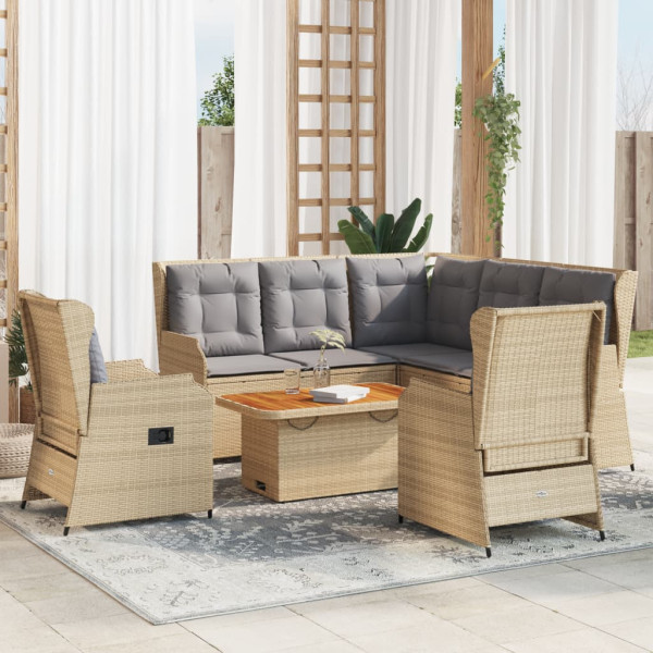 Set de muebles jardín con cojines 6 pzas ratán sintético beige D