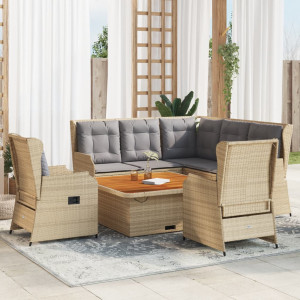 Set de muebles jardín con cojines 6 pzas ratán sintético beige D