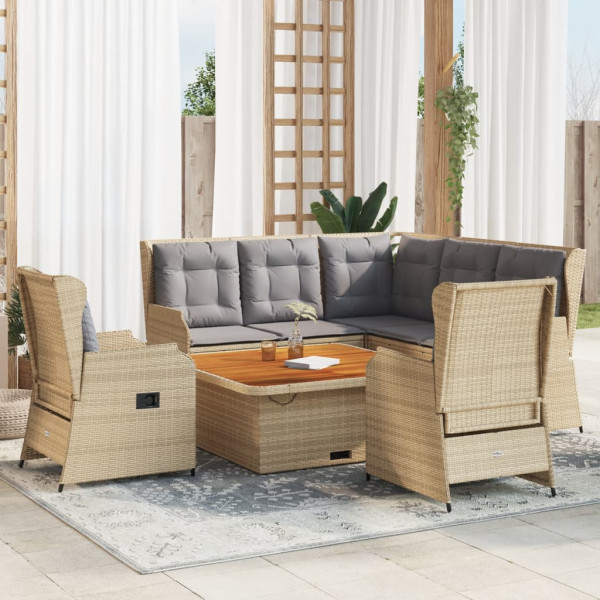 Móveis de jardim conjunto com almofadas 6 pcs bege sintético rattan D