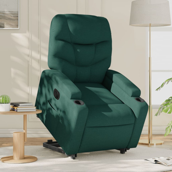 Sillón eléctrico reclinable elevable de tela verde oscuro D