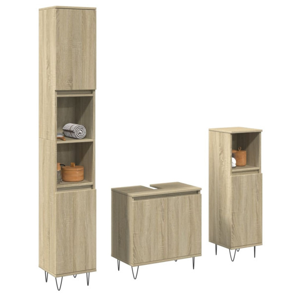 Set de muebles de baño 3 pzas madera contrachapada roble Sonoma D