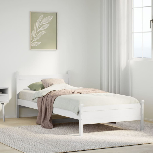 Estrutura da cama sem colchão madeira maciça branca 75x190 cm D