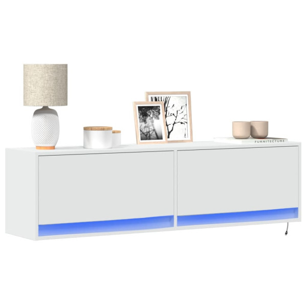 Mueble de TV de pared con luces LED blanco 140x31x38 cm D