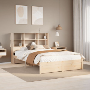 Cama con estantería sin colchón madera maciza de pino 140x200cm D