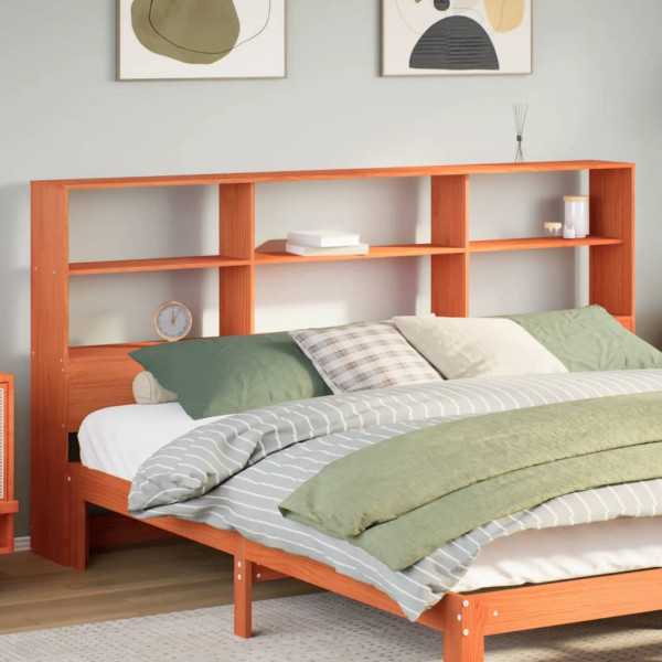 Cabecero de cama almacenaje madera maciza pino marrón 200 cm D