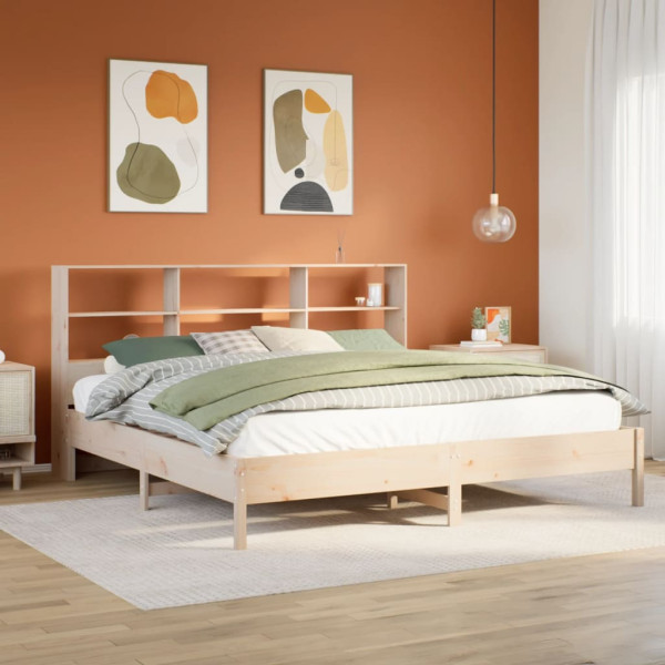 Cama con estantería sin colchón madera maciza de pino 200x200cm D