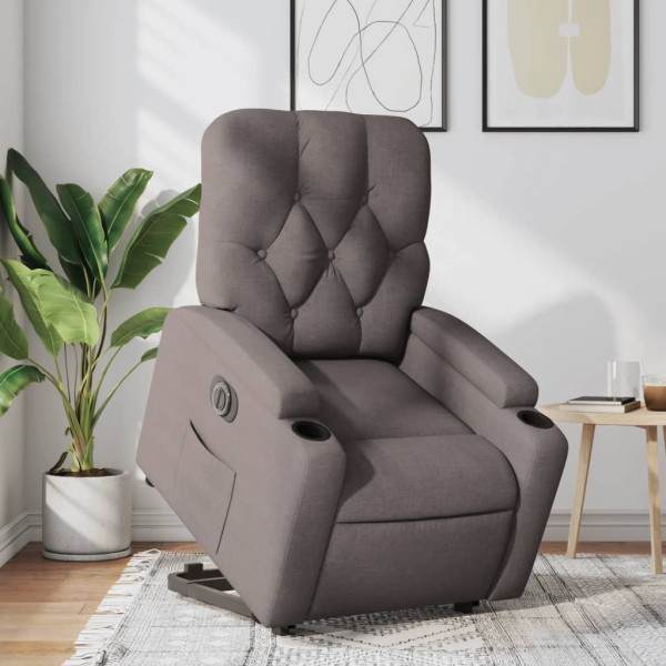 Sillón eléctrico reclinable elevable de tela gris taupe D