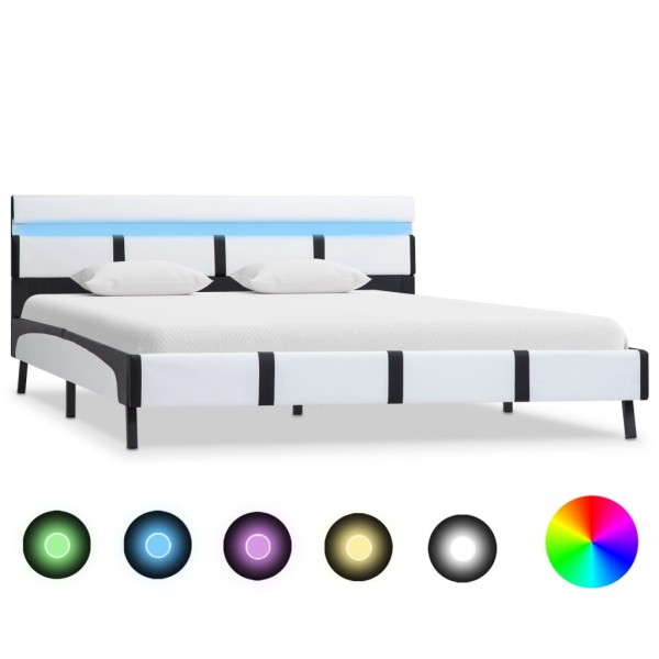 Estrutura de cama com LED de couro sintético branco 140x200 cm D