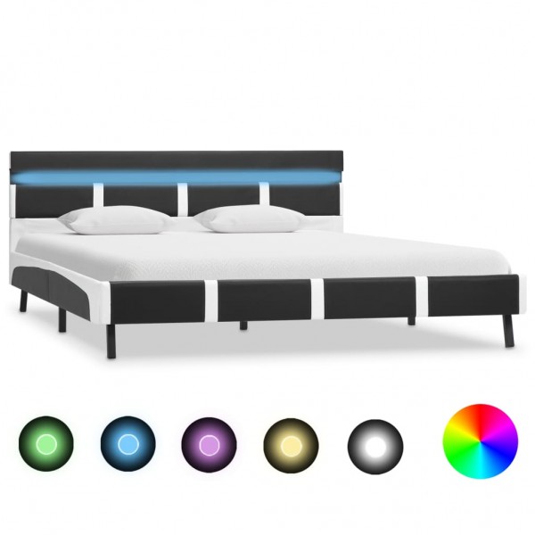Estructura de cama con LED de cuero sintético gris 140x200 cm D