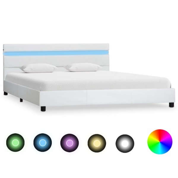 Estructura de cama con LED cuero sintético blanco 120x200 cm D
