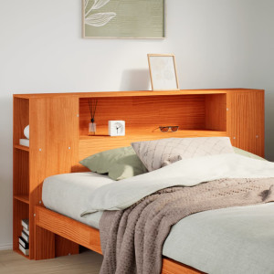 Cabecero de cama almacenaje madera maciza pino marrón 140 cm D