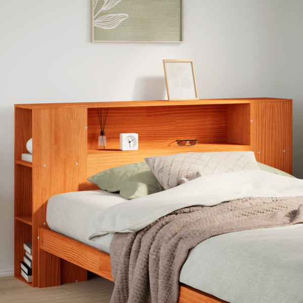 Cabecero de cama almacenaje madera maciza pino marrón 160 cm D