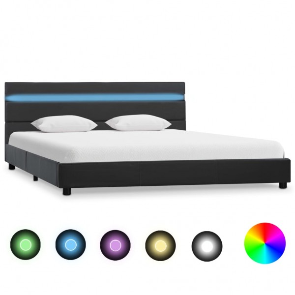 Estructura de cama con LED cuero sintético gris 160x200 cm D