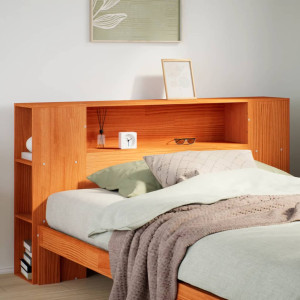 Cabecero de cama almacenaje madera maciza pino marrón 135 cm D