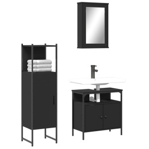 Juego de muebles de baño 3 pzas madera contrachapada negro D