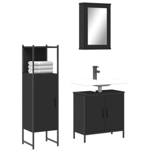 Juego de muebles de baño 3 pzas madera contrachapada negro D