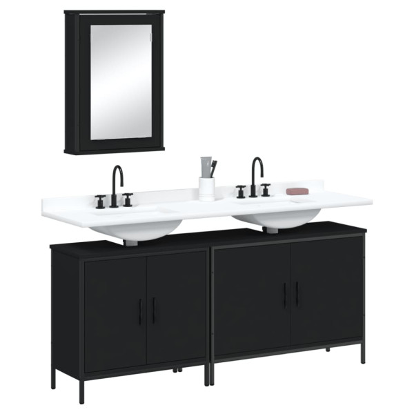 Juego de muebles de baño 3 pzas madera contrachapada negro D