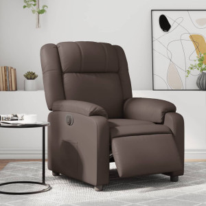 Sillón reclinable eléctrico de cuero sintético marrón D