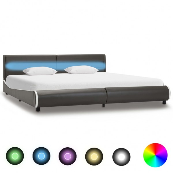 Estructura cama y LED cuero sintético gris antracita 180x200 cm D