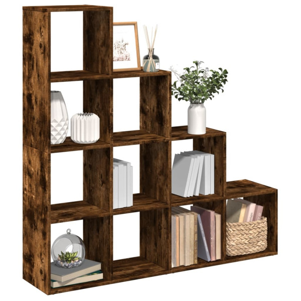 Librería divisora 4 niveles roble ahumado 131.5x29x131.5 cm D