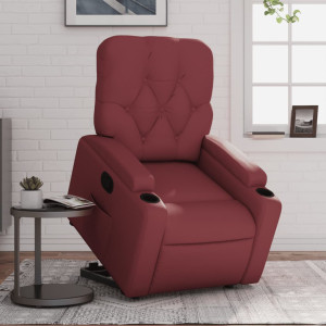 Sillón reclinable elevable cuero artificial rojo tinto D