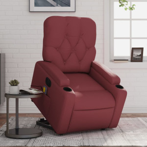 Sillón de masaje elevable eléctrico cuero artificial rojo tinto D