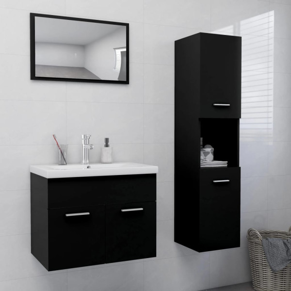 Juego de muebles de baño madera de ingeniería negro D