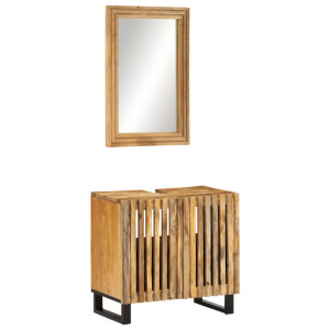 Juego de muebles de baño 2 pzas madera maciza de mango rugosa D